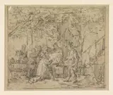 Ferdinand de Braekeleer the Elder, Gezelschap op terras buiten herberg