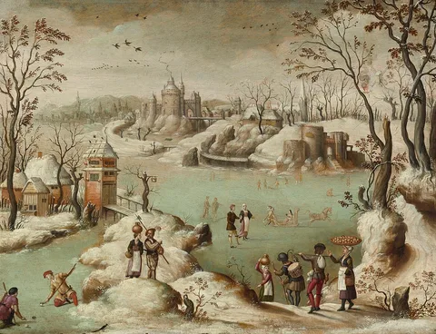 Abel Grimmer, A winter townscape with figures