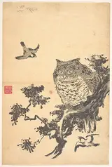 Utagawa Toyohiro, Owl and Two Swallows