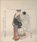 Utagawa Toyohiro, Ebisu and Benten Walking in the Snow