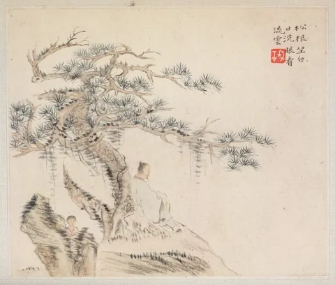 Hua Yan, Album of Landscape Paintings Illustrating Old Poems: Scholar under a Pine Tree