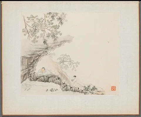 Hua Yan, Album of Landscape Paintings Illustrating Old Poems: Scholar watching Fish