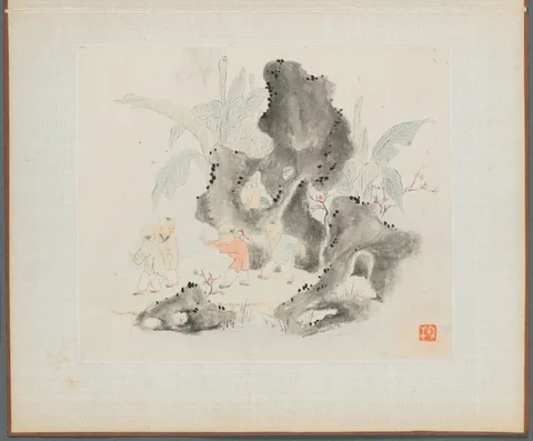 Hua Yan, Album of Landscape Paintings Illustrating Old Poems: Children Playing Blindman's Buff in a Garden