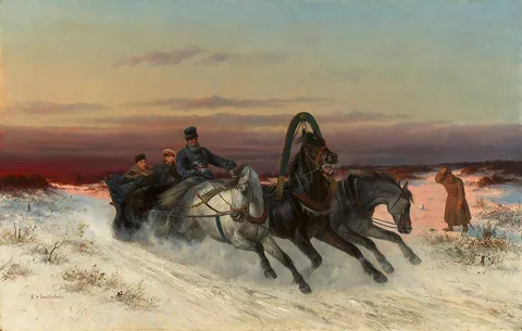 Nikolai Sverchkov, Alexander II, Emperor of Russia (1818-1881) with Edward VII (1840-1910) when Prince of Wales in a Troika at St Petersburg