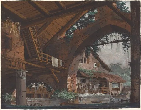 Caspar Wolf, Architectural Fantasy of Antique Ruins with a Watermill