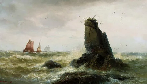 Vilhelm Melbye, Sea landscape with sailing boats.