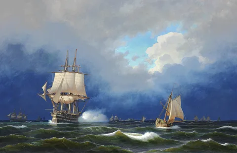 Carl Dahl, The ship of the line ”Frederik den Sjette“ in a gale.