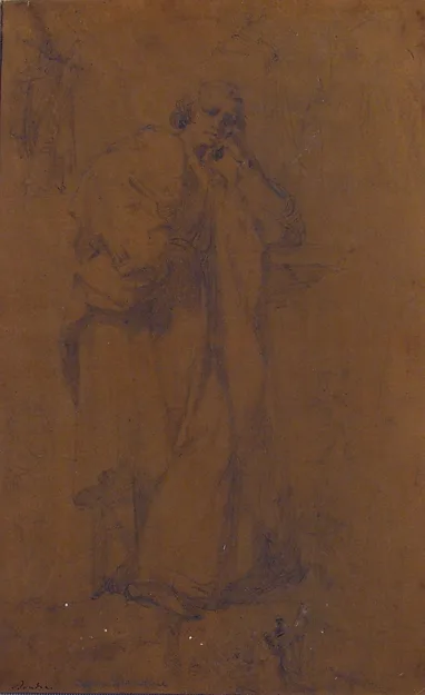Cesare Dandini, Standing Draped Male Figure, His Left Arm Resting on a Pillar