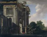 Adriaen van der Cabel, Caprice of a triumphal arch and soldiers