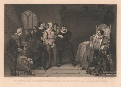 John Sartain, Shakespeare brought before Sir Thomas Lucy for the Deer Shooting, from "The Eclectic"