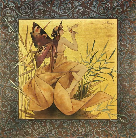 Alexandre de Riquer, Composition with Winged Nymph Blowing Amongst Reeds