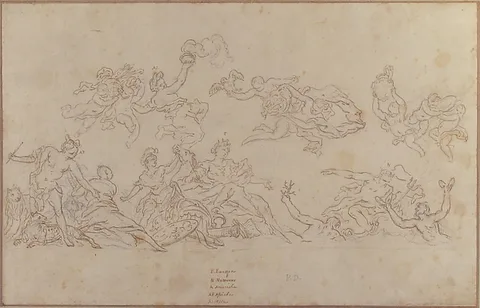 Pietro Dandini, Design for a Ceiling Decoration with Neptune and Allegories of the Four Continents