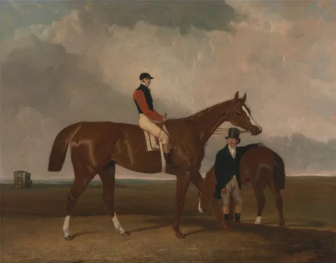 Abraham Cooper, 'Elis' at Doncaster, Ridden by John Day, with his Van in the Background
