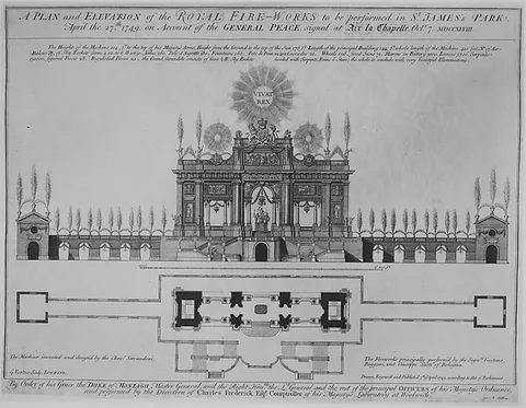 George Vertue, Peace of Aix-la-Chapelle: A Plan and Elevation of the Royal Fire-Works, London, 1749
