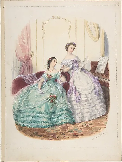 Adele-Anais Toudouze, Fashion Study: Two Women in Evening Dress