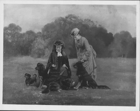 Charles Burton Barber, Queen Victoria with Princess Beatrice and a Group of Dogs