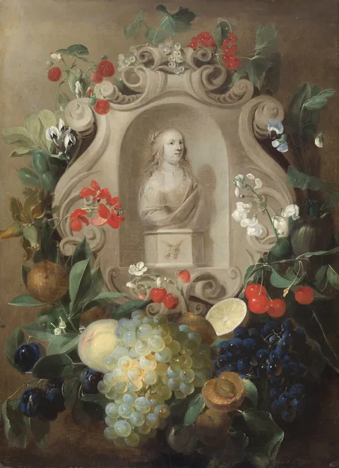 Jan van den Hecke, White Bust in a Flower and Fruit Garland