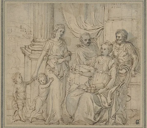 Gillis Mostaert, Cornelia, Mother of the Gracchi, Pointing to her Children as her Most Precious Ornaments