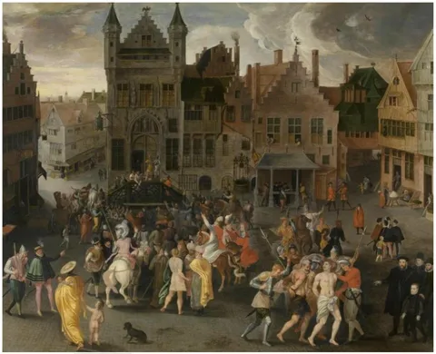 Gillis Mostaert, Passion Play on the Grote Markt in Antwerp