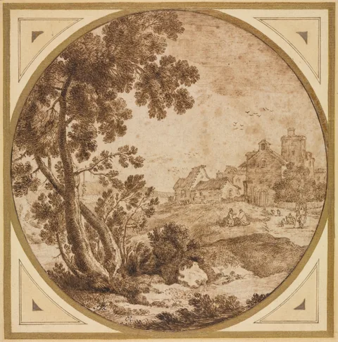 Onorio Marinari, Landscape with Buildings and Figures