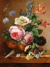Elisabeth Johanna Koning, Still Life of Flowers on a Marble Slab