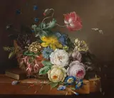 Elisabeth Johanna Koning, Still Life of Flowers in a Wicker Basket