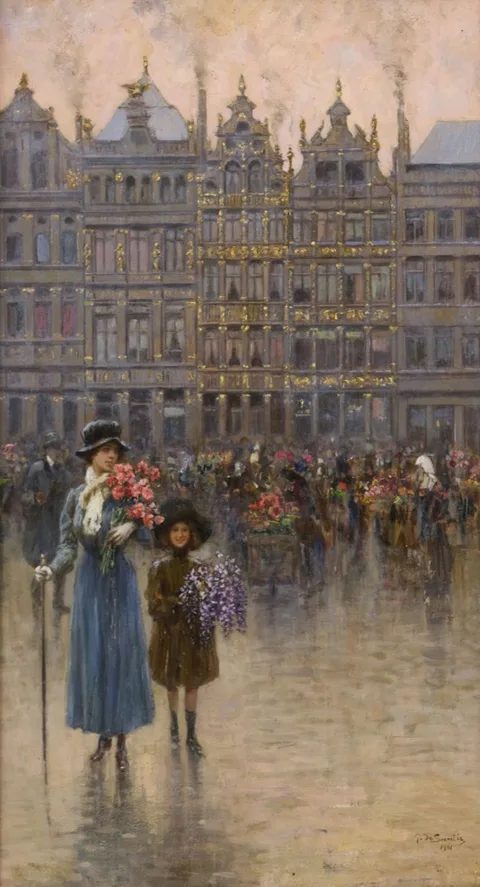 Giuseppe De Sanctis, The Flower Market in Brussels
