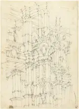 Giuseppe Galli da Bibbiena, Gedeelte van een rijk gedecoreerd interieur met colonnades