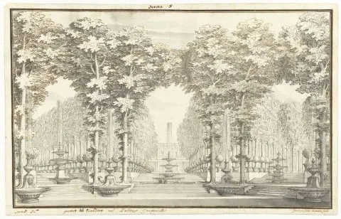 Giuseppe Galli da Bibbiena, Decorontwerp voorstellende de tuin van het Keizerlijk Paleis