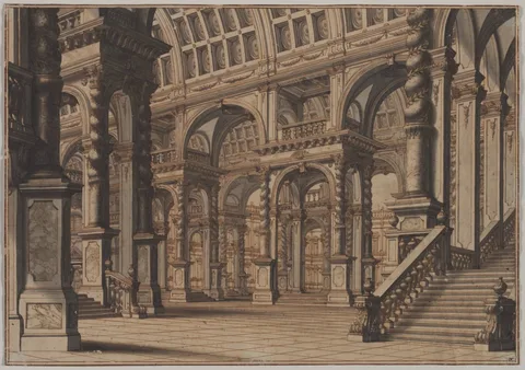 Giuseppe Galli da Bibbiena, Monumental Vaulted Hall with Staircase