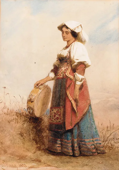 Carl Haag, An Italian woman holding a tambourine
