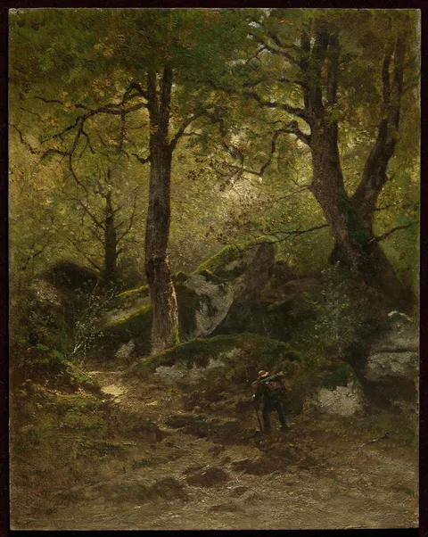 Eugène Ciceri, Artist in the Gorge aux Loups, Forest of Fontainebleau