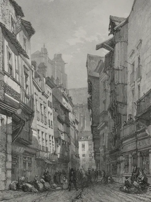 Eugène Ciceri, Voyages pittoresques et romantiques dans l'ancienne France.  Bretagne:  Grande rue vieille à Nantes