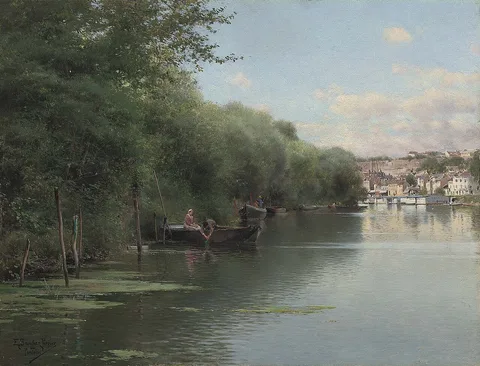 Emilio Sánchez-Perrier, Fishing on the Bank of the Oise, Pontoise