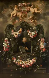 Jan van Balen, Saint Ignatius Surrounded by a Garland of Flowers