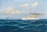 Max Jensen, The cruiser "Nürnberg" gives the order to stop to a merchant ship by flag signals