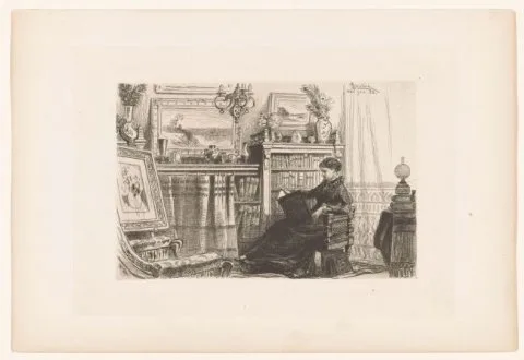 James David Smillie, Lezende vrouw in een bibliotheek