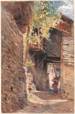 Eugenio Gignous, A Village Street in Northern Italy
