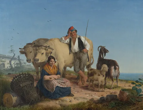 Angelo Inganni, A couple of Lombard peasants with their animals