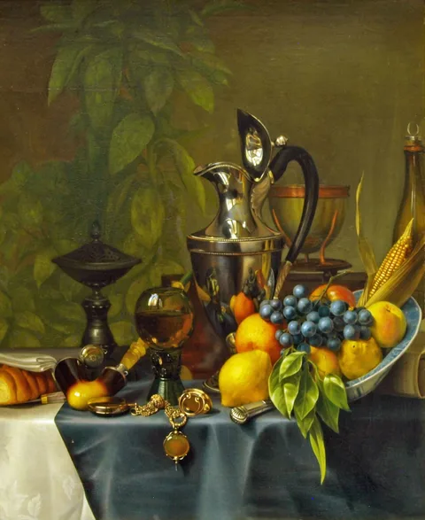Petrus Kiers, Still life with fruit and silver can