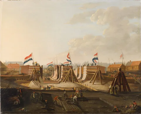 Petrus Kiers, The construction of the Oosterdokssluis, viewed from the north