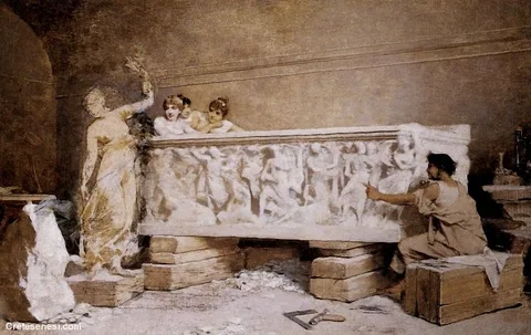 Amos Cassioli, The study of the Roman sculptor