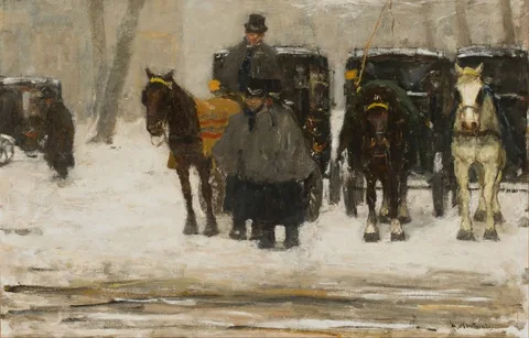 Floris Arntzenius, Huurrijtuigen- Carriages In The Snow, The Hague