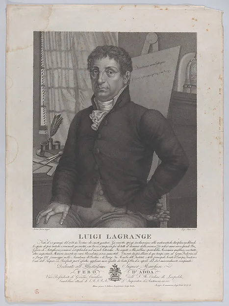 Luigi Rados, Portrait of Luigi Lagrange, seated with an easel behind him at right with a mathematical equation