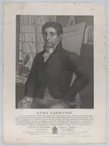 Luigi Rados, Portrait of Luigi Lagrange, seated with an easel behind him at right with a mathematical equation