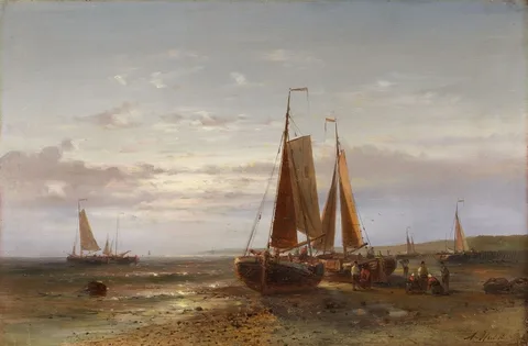 Abraham Hulk Senior, Coastal landscape with sailing ships