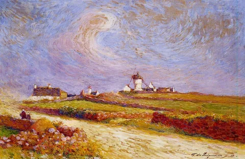 Ferdinand du Puigaudeau, Countryside with Windmill, near Batz