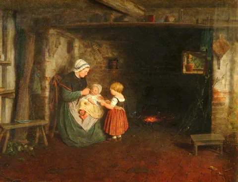 Frederick Daniel Hardy, Expectation: Interior of Cottage with Mother and Children
