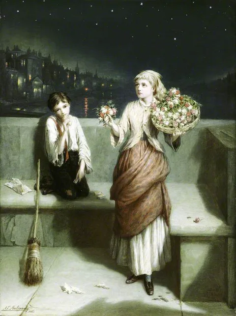 Augustus Edwin Mulready, A London Crossing Sweeper and Flower Girl