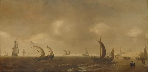 Willem van Diest, Seascape on the beach at Scheveningen